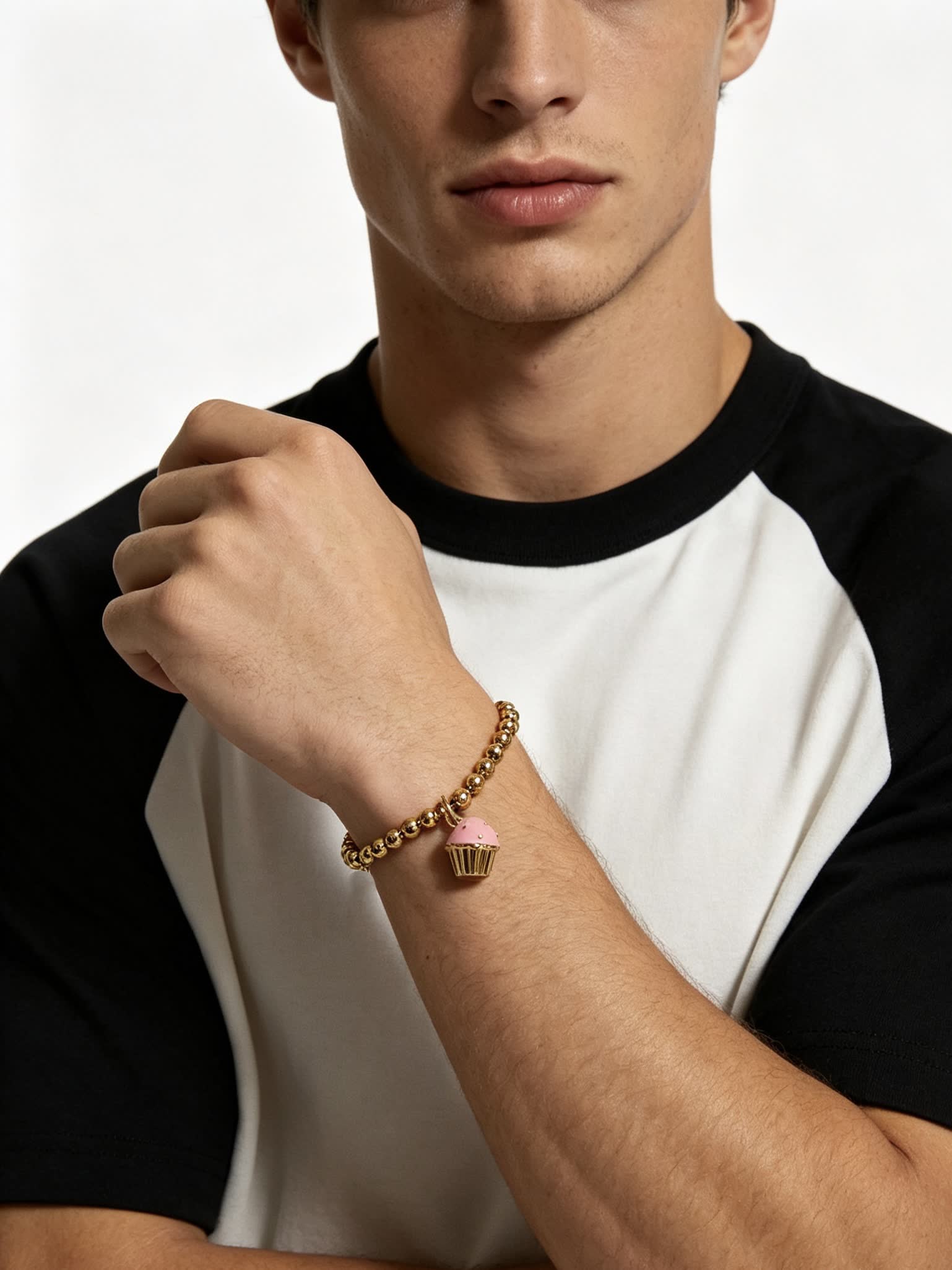 Tiffany & Co. Gold Bead Bracelet with Cupcake Charm